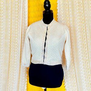 VTG 1950s MCM Angora Coquette Ivory and Iridescent Sequin Cardigan Sweater